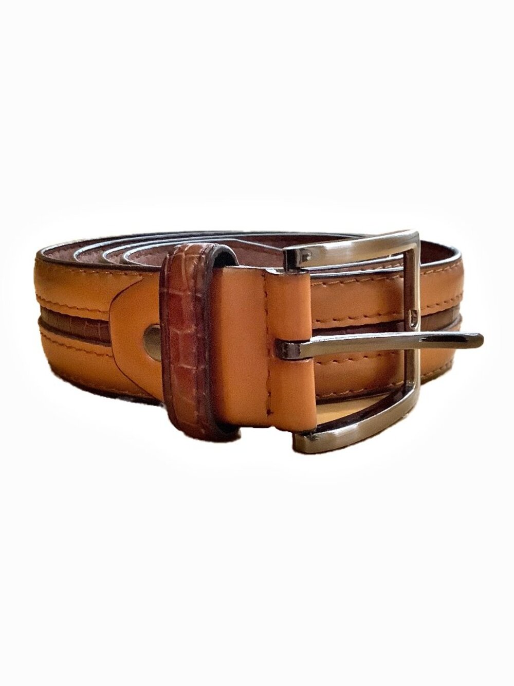 VINTAGE Italian Style Tan Croc Embossed Faux Leather Dress Belt 38